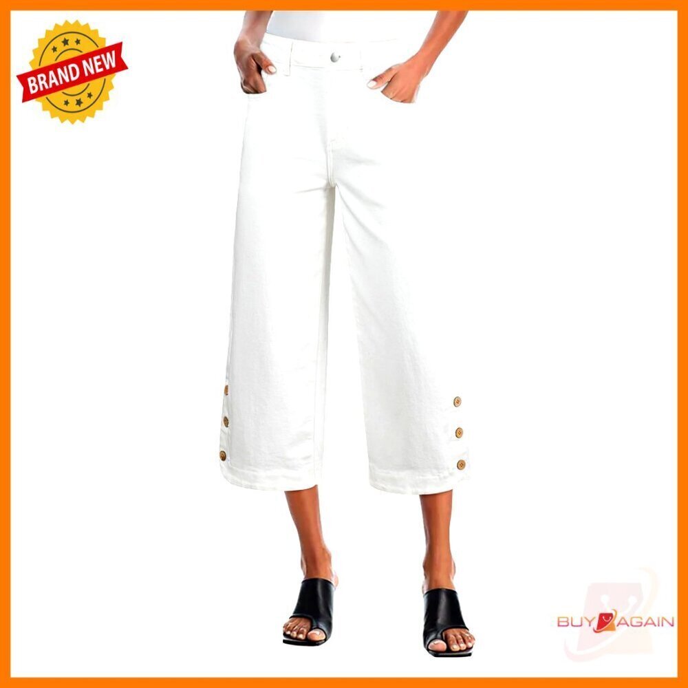 Stretch Wide Leg Jeans High Waist Capri Ankle Length Comfort Fit Chic